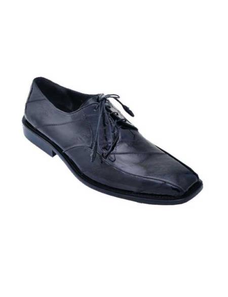 Mensusa Products Men's Dress Shoes Los Altos Handmade Full EEL Genuine Leather Lace Up Black