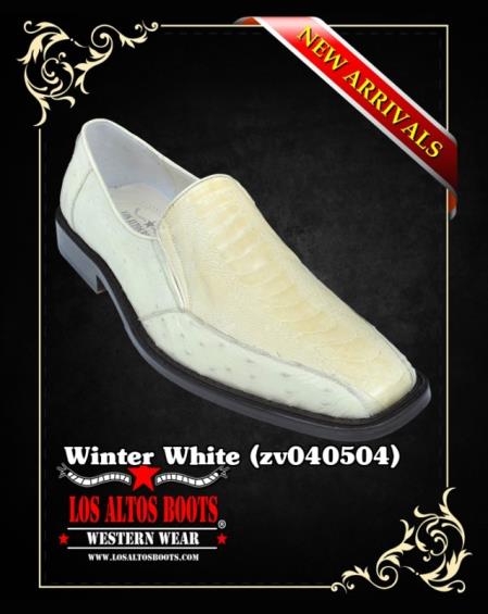 Mensusa Products Mens Ostrich Leg W/Ostrich Dress Shoes Loafers by Los Altos Winter White