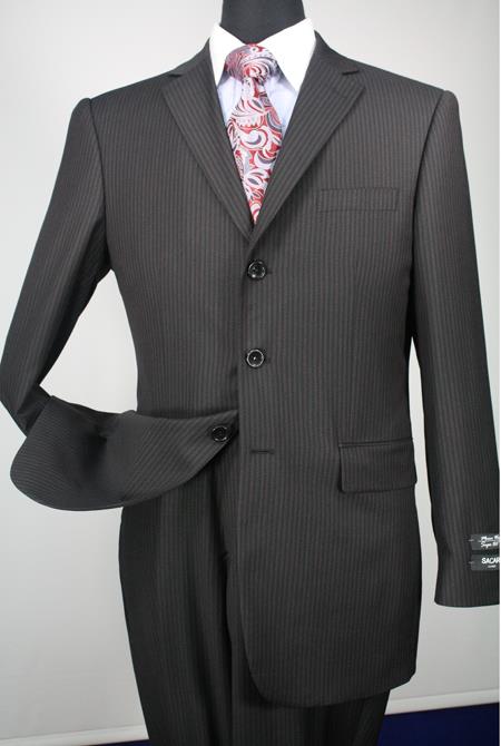 Men's 2 Piece 1 Merino Wool Executive affordable suit online sale Black Stripe