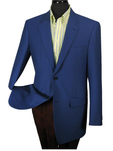 Men's 1 Wool Tailor Fit Blazer Side Vents Solid Blue