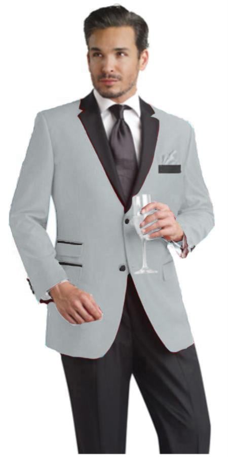 Light Gray Two Button Notch Party Suit & Tuxedo & Blazer w/ Black Lapel
