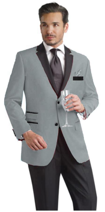 Dark Gray Two Button Notch Party Suit & Tuxedo & Blazer w/ Black Lapel
