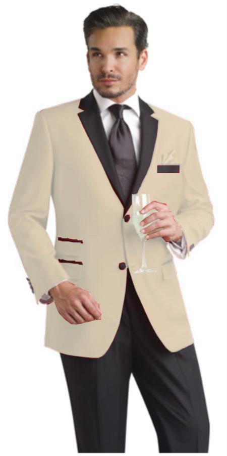 Mensusa Products Beige Two Button Notch Party Suit & Tuxedo & Blazer w/ Black Lapel
