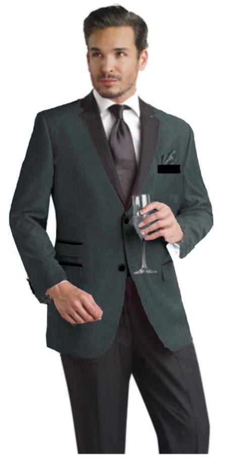 Mensusa Products Charcoal Gray Two Button Notch Party Suit & Tuxedo & Blazer w/ Black Lapel