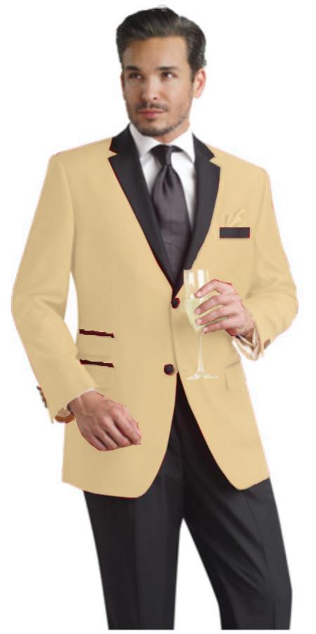 Mensusa Products Sand Two Button Notch Party Suit & Tuxedo & Blazer w/ Black Lapel