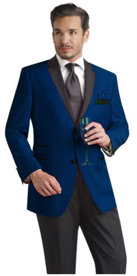 Navy Blue Two Button Notch Party Suit & Tuxedo & Blazer w/ Black Lapel