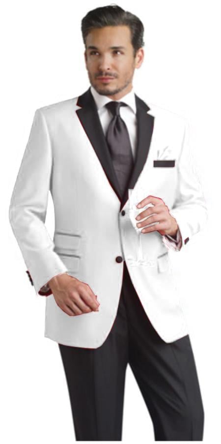 White Two Button Notch Party Suit & Tuxedo & Blazer w/ Black Lapel