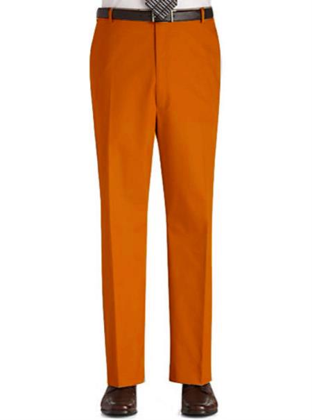 Mensusa Products Colored Pants Trousers Flat Front Regular Rise Slacks Orange