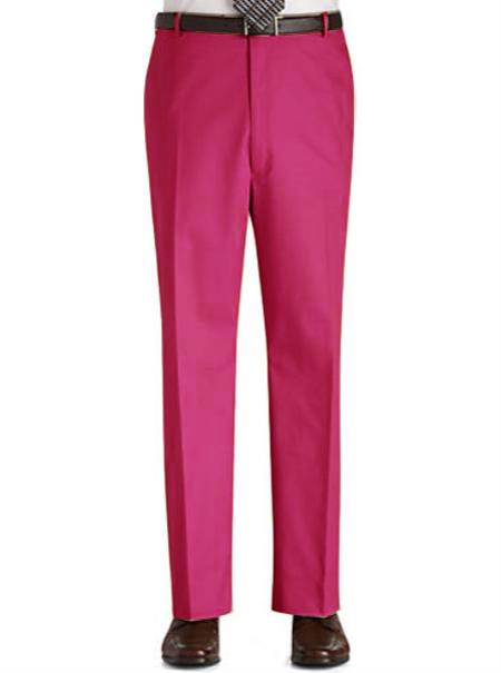 Mensusa Products Colored Pants Trousers Flat Front Regular Rise Slacks Fuchsia