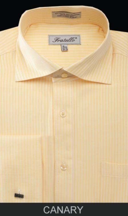 Mensusa Products Men's French Cuff Dress Shirt Classic Stripe Canary