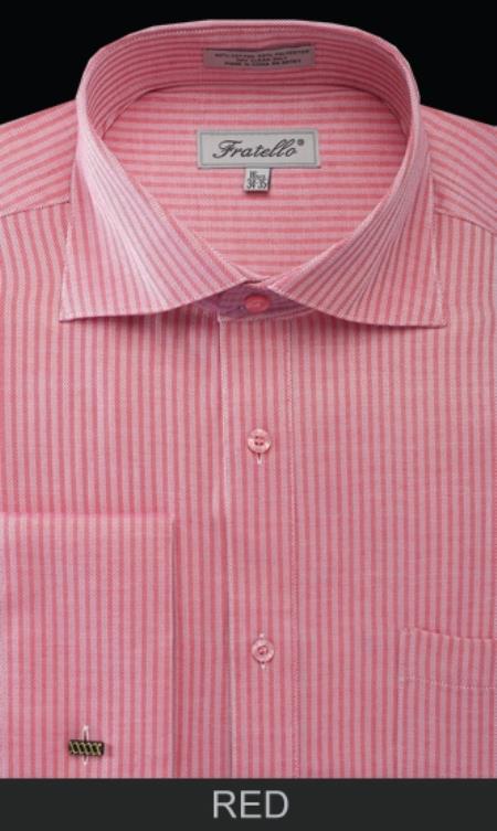 Mensusa Products Men's French Cuff Dress Shirt Classic Stripe Red