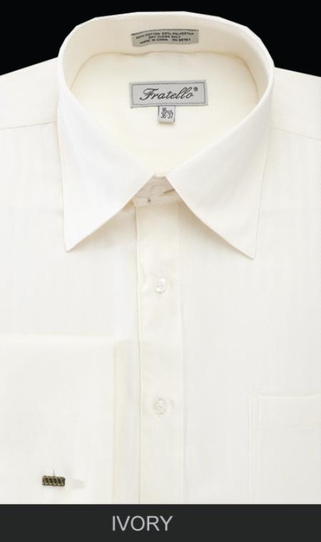 Mensusa Products Men's French Cuff Dress Shirt Herringbone Stripe Ivory