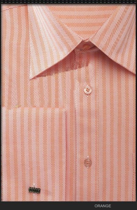 Mensusa Products Men's French Cuff Dress Shirt Herringbone Stripe Orange