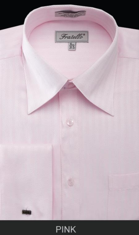 Mensusa Products Men's French Cuff Dress Shirt Herringbone Stripe Pink