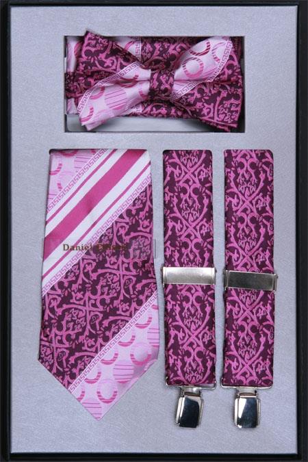 Mensusa Products Men's Suspender, Tie, Bow Tie and Hanky Set Lavender