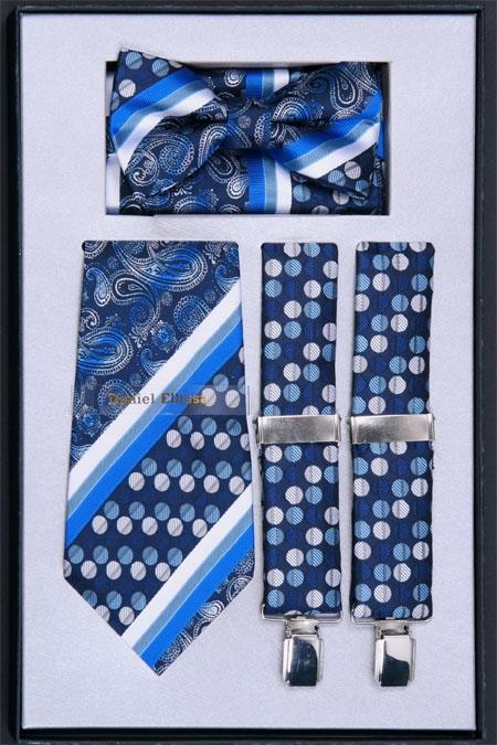 Mensusa Products Men's Suspender, Tie, Bow Tie and Hanky Set Royal