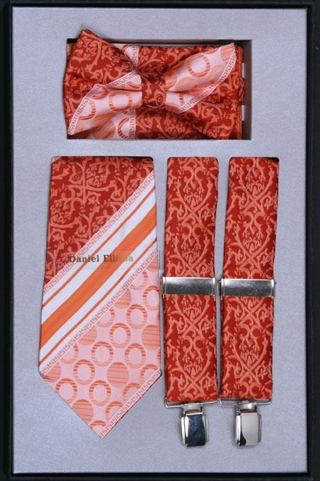 Mensusa Products Men's Suspender, Tie, Bow Tie and Hanky Set Rust