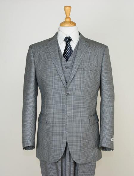 Mensusa Products Men's 3 Piece Slim Cut Suit Checkered Fabric & Adjustable Waist Gray