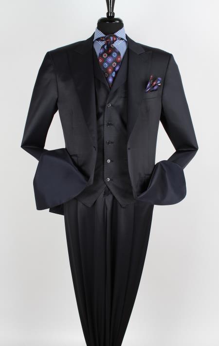 Mensusa Products Men's 3 Piece Fashion three piece suit Detailed Pic Stitching Navy