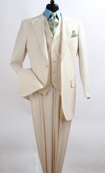Mensusa Products Men's 3 Piece Fashion three piece suit Wool Feel with Peak Lapel Ivory~Cream~Off White dinner jacket / blazer
