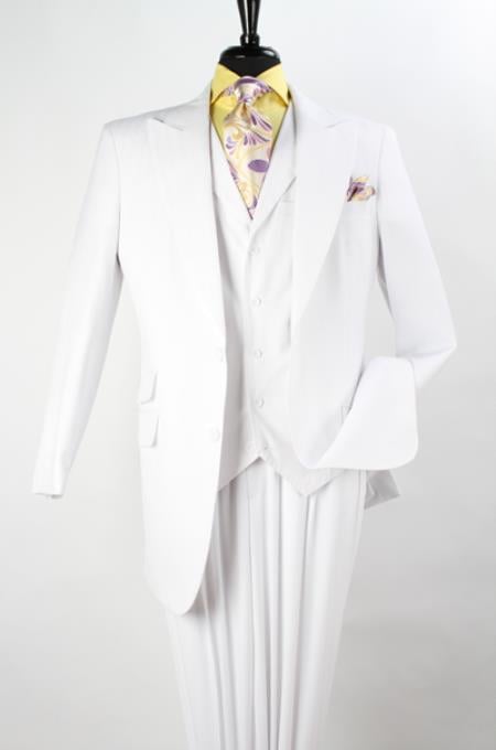 3 Piece Suit Wide Leg Pant Wool-feel Pure White Mens Jacket/Blazer and Vest