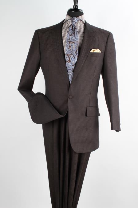 Mensusa Products Men's 2 Piece 1 Wool High Fashion Design three piece suit Peak Lapels Brown Checker