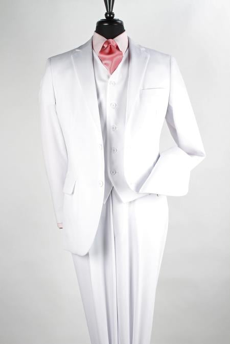 Mensusa Products Men's 3 Piece Poplin Discount three piece suit Pure White