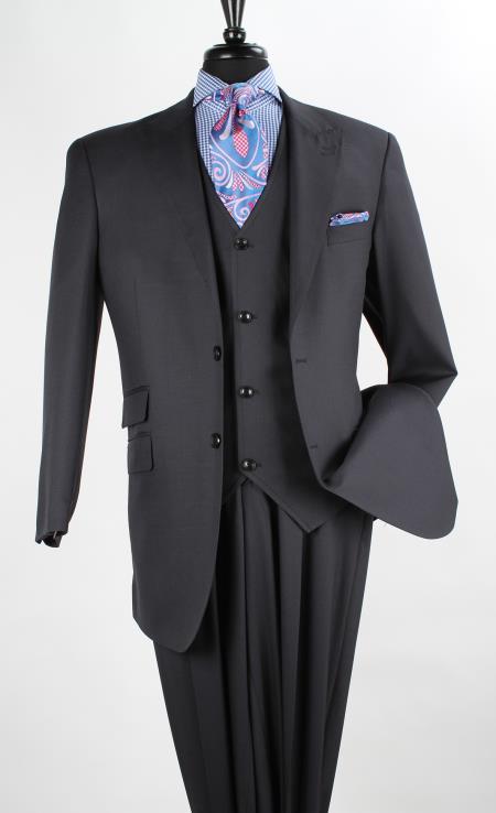 Single Breasted 3 Piece Suit Wide Leg Pant Wool-feel Navy Mens Jacket/Blazer and Vest