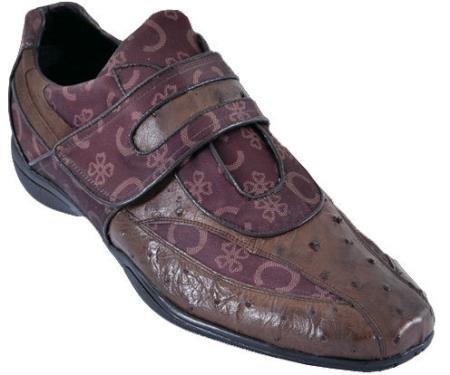 Mensusa Products Men's Casual Shoes Los Altos Velcro Ostrich With Design Leather StrapOn Brown