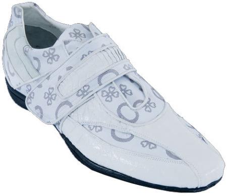 Mens Casual Shoes Los Altos Velcro Caiman Belly Leather With Design White