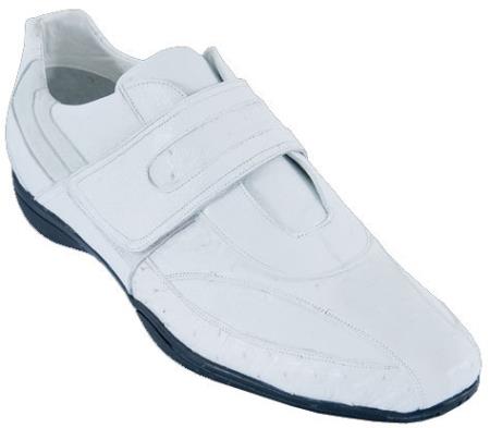Mensusa Products Men's Casual Shoes Los Altos Velcro Ostrich With Deer Leather StrapOn White