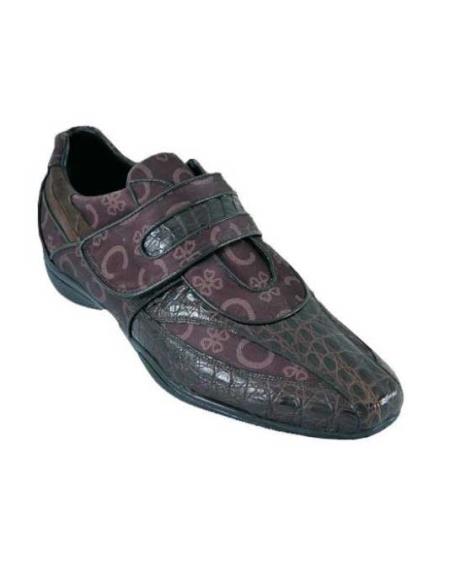 Mensusa Products Mens Casual Shoes Los Altos Velcro Caiman Belly Leather With Design Brown