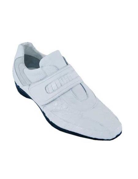 Mensusa Products Mens Casual Shoes Los Altos Velcro Caiman Belly With Deer Leather StrapOn White 209