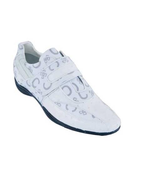 Mensusa Products Men's Casual Shoes Los Altos Velcro Ostrich With Design Leather StrapOn White