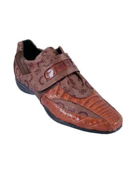Mensusa Products Mens Casual Shoes Los Altos Velcro Caiman Belly Leather With Design Cognac