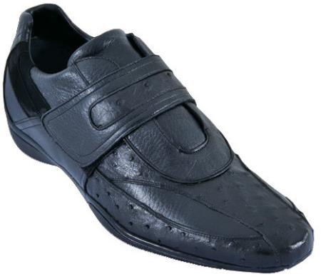 Mensusa Products Men's Casual Shoes Los Altos Velcro Ostrich With Deer Leather StrapOn Black