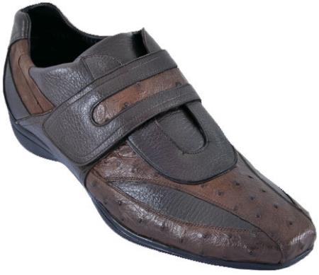 Mensusa Products Men's Casual Shoes Los Altos Velcro Ostrich With Deer Leather StrapOn Brown