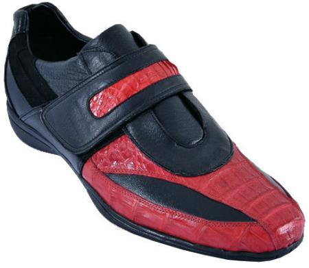 Mensusa Products Mens Casual Shoes Los Altos Velcro Caiman Belly With Deer Leather Red Black 209