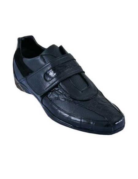 Mensusa Products Mens Casual Shoes Los Altos Velcro Caiman Belly With Deer Leather StrapOn Black 209