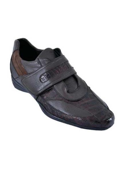 Mensusa Products Mens Casual Shoes Los Altos Velcro Caiman Belly With Deer Leather StrapOn Brown 209