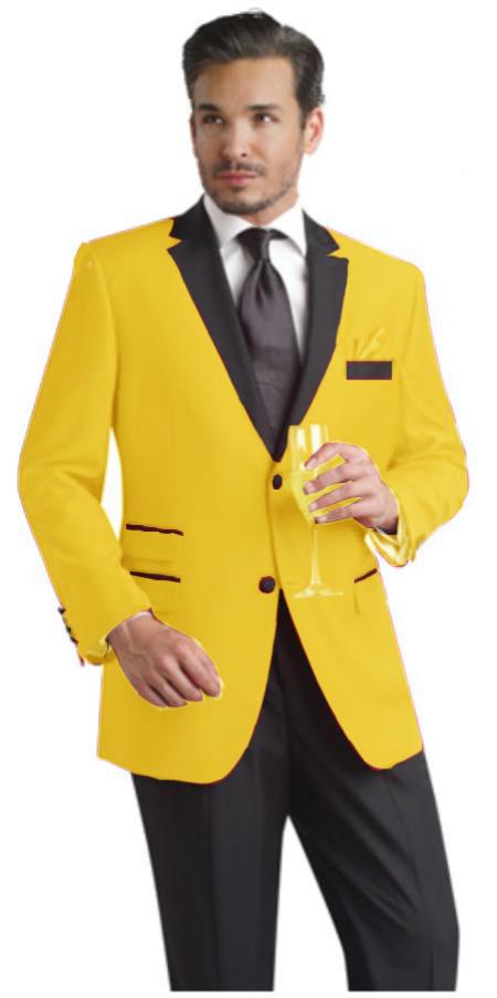 Mensusa Products Yellow Two Button Notch Party Suit & Tuxedo & Blazer w/ Black Lapel
