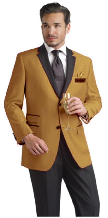 Mensusa Products Camel Two Button Notch Party Suit & Tuxedo & Blazer w/ Black Lapel