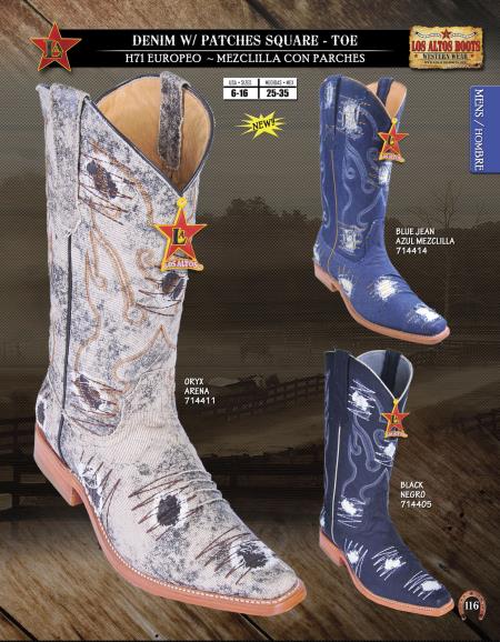 Mensusa Products Los Altos SquareToe Denim w/ Patches Mens Western Cowboy Boot