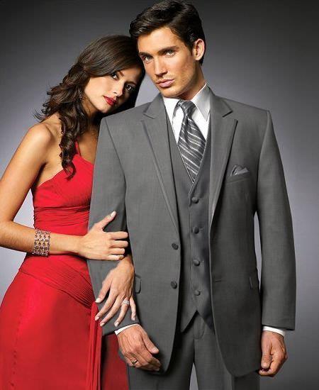 Mensusa Products 2 Btn Suit/Colored Tuxedo Satin Trim outlines a Notch Lapel Matching Trousers Charcoal