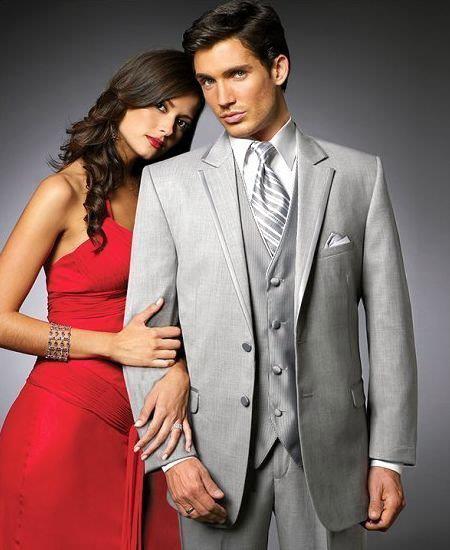 2 Btn Suit/Colored Tuxedo Satin Trim outlines a Notch Lapel Matching Trousers SilverAshGray