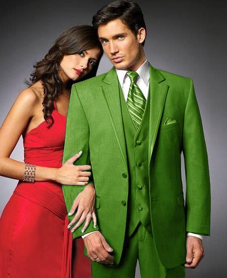 Mensusa Products 2 Btn Suit/Colored Tuxedo Satin Trim outlines a Notch Lapel Matching Trousers Lime Green