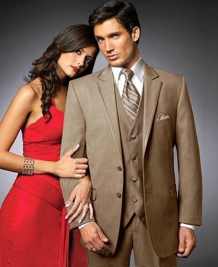 Mensusa Products 2 Btn Suit/Colored Tuxedo Satin Trim outlines a Notch Lapel Matching Trousers Tan