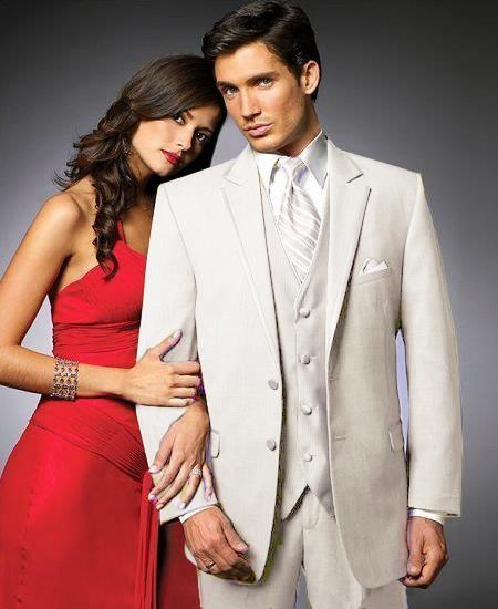 Mensusa Products 2 Btn Suit/Colored Tuxedo Satin Trim outlines a Notch Lapel Matching Trousers Off white