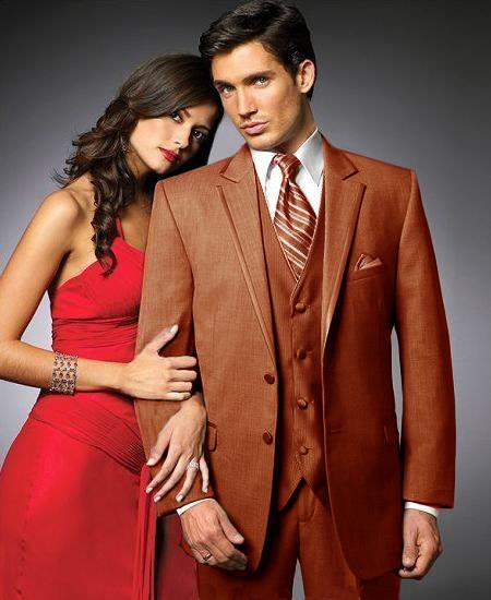 Mensusa Products 2 Btn Suit/Colored Tuxedo Satin Trim outlines a Notch Lapel Matching Trousers Rust