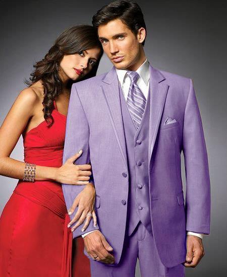 Mensusa Products 2 Btn Suit/Colored Tuxedo Satin Trim outlines a Notch Lapel Matching Trousers Lavender